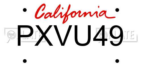 PXVU49 California License Plate