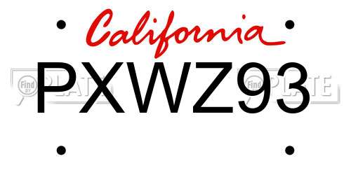 PXWZ93 California License Plate