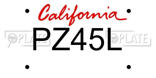 PZ45L California License Plate
