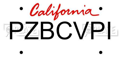 PZBCVPI California License Plate
