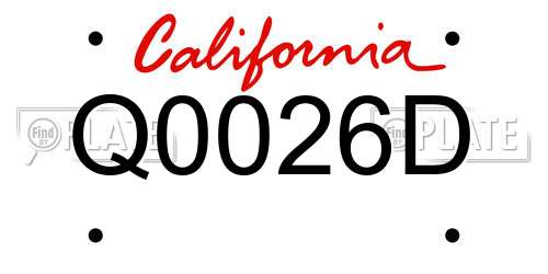 Q0026D California License Plate
