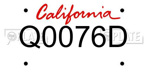 Q0076D California License Plate