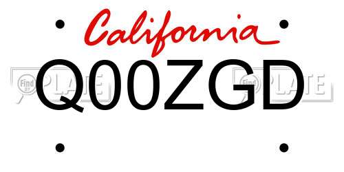 Q00ZGD California License Plate