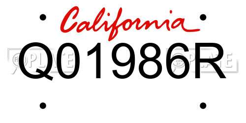 Q01986R California License Plate
