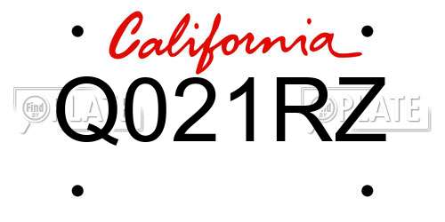 Q021RZ California License Plate
