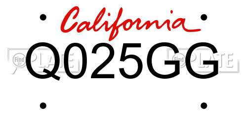 Q025GG California License Plate
