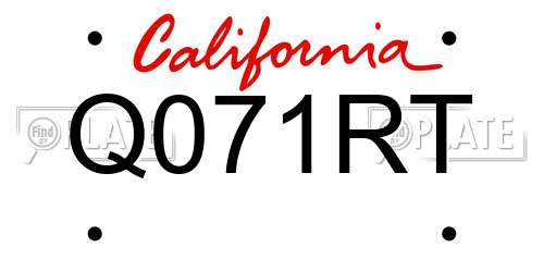 Q071RT California License Plate