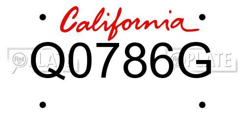 Q0786G California License Plate