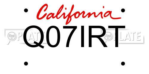 Q07IRT California License Plate