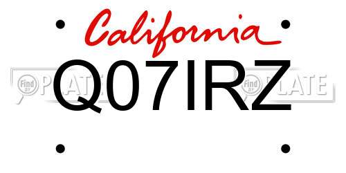 Q07IRZ California License Plate