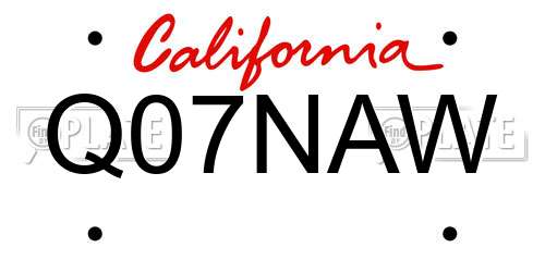 Q07NAW California License Plate