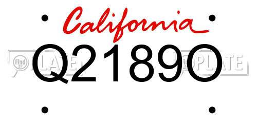 Q2189O California License Plate