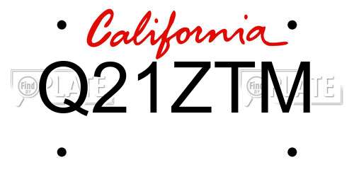 Q21ZTM California License Plate