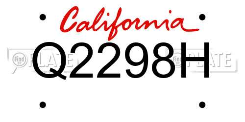 Q2298H California License Plate