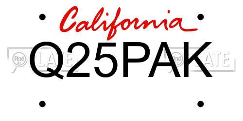 Q25PAK California License Plate