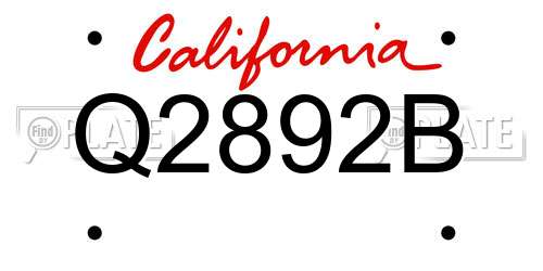Q2892B California License Plate