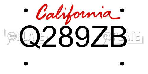 Q289ZB California License Plate