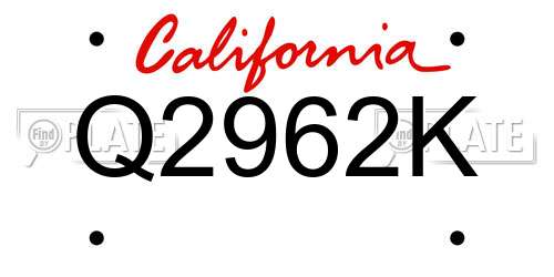 Q2962K California License Plate