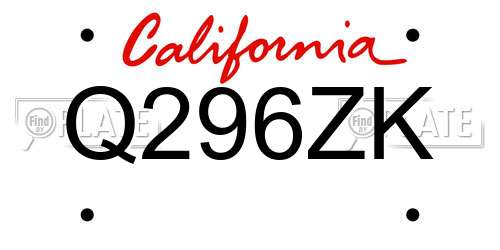 Q296ZK California License Plate