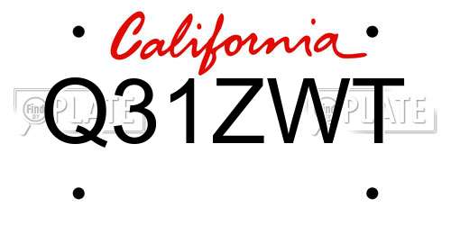 Q31ZWT California License Plate