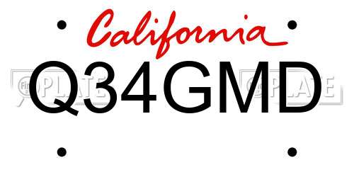 Q34GMD California License Plate