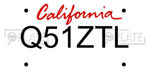 Q51ZTL California License Plate