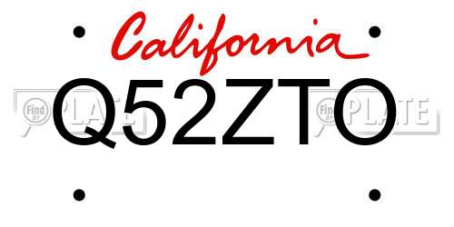 Q52ZTO California License Plate