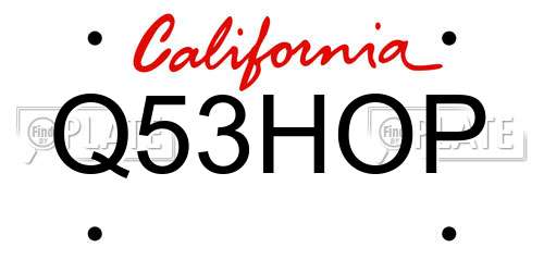 Q53HOP California License Plate