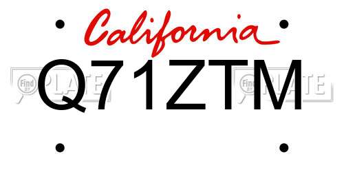 Q71ZTM California License Plate