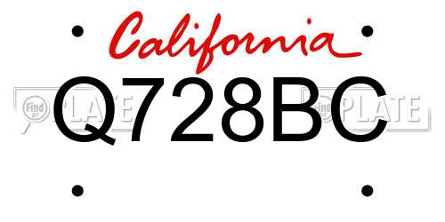Q728BC California License Plate