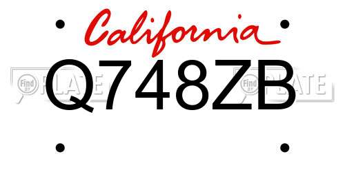 Q748ZB California License Plate