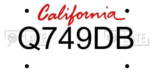 Q749DB California License Plate