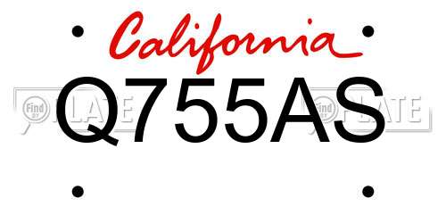 Q755AS California License Plate