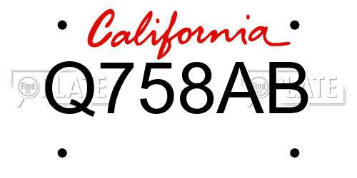 Q758AB California License Plate