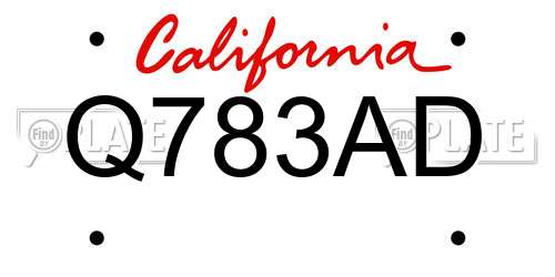 Q783AD California License Plate