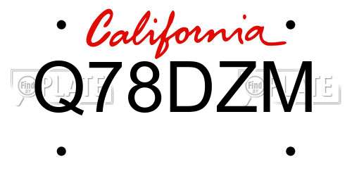 Q78DZM California License Plate