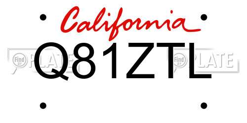 Q81ZTL California License Plate