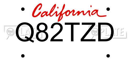 Q82TZD California License Plate