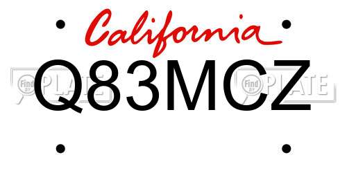 Q83MCZ California License Plate