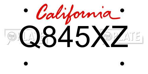 Q845XZ California License Plate
