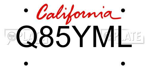 Q85YML California License Plate