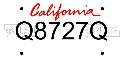 Q8727Q California License Plate