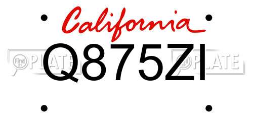 Q875ZI California License Plate