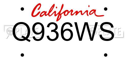 Q936WS California License Plate