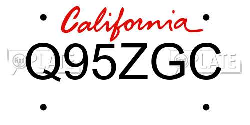 Q95ZGC California License Plate