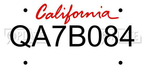 QA7B084 California License Plate