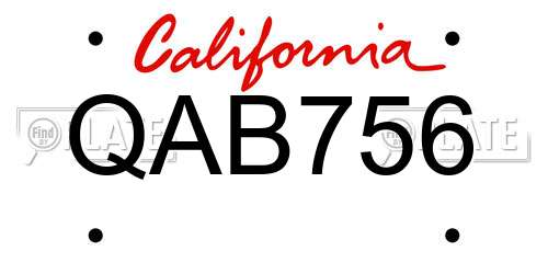 QAB756 California License Plate