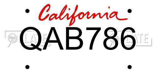 QAB786 California License Plate