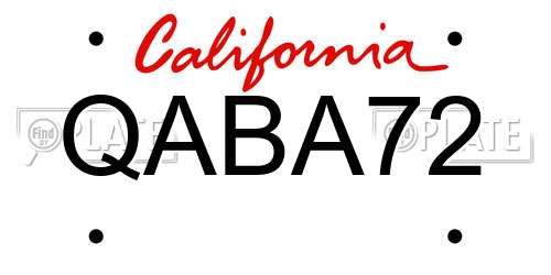 QABA72 California License Plate