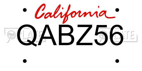 QABZ56 California License Plate